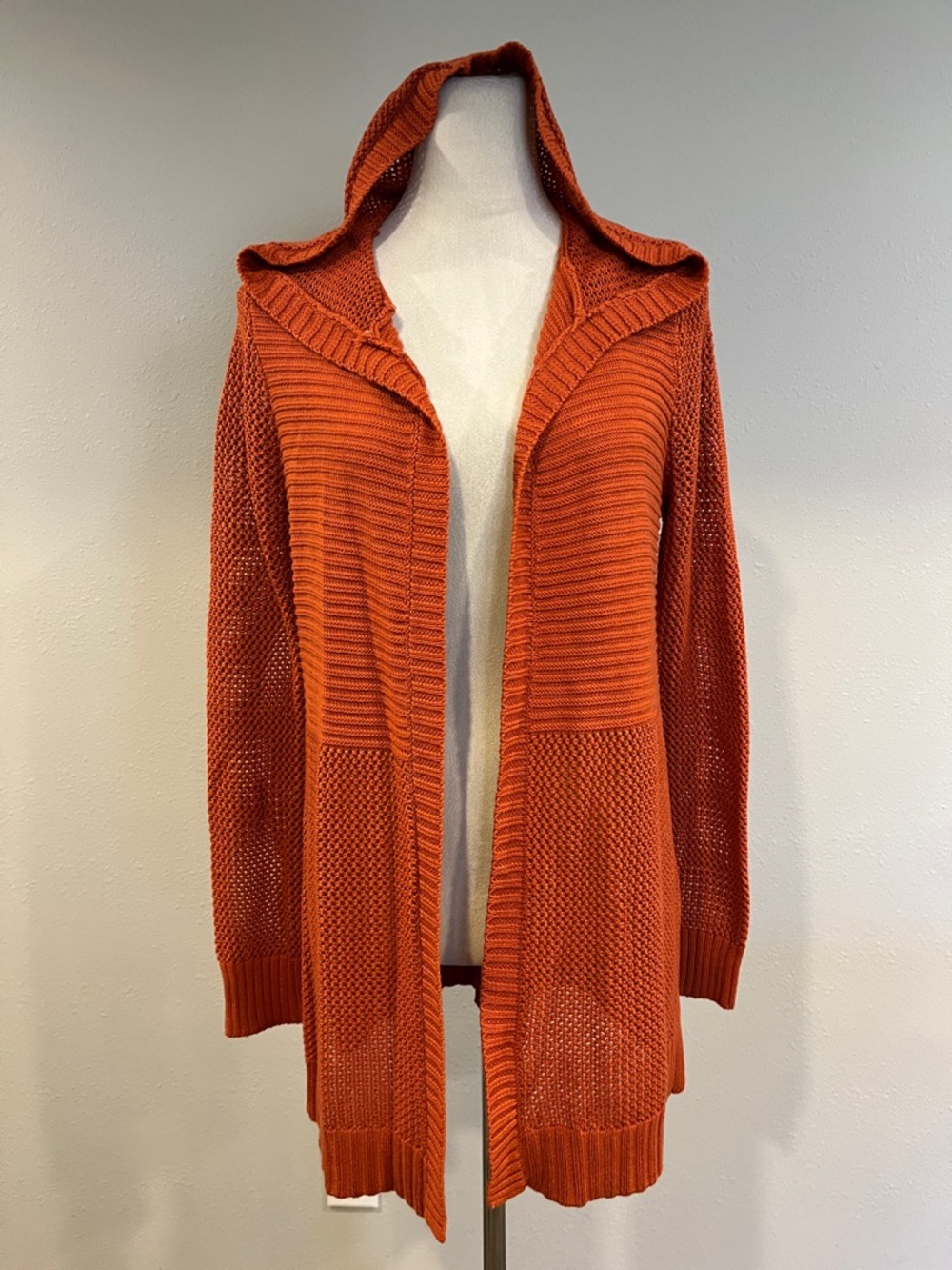 Rust color Hooded Open-Front Knit Cardigan Sweater size small‎